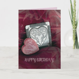 Roze verjaardagskaart met de tekst BIRTHDAY hearts Kaart