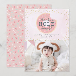 Roze Verjaardagskaart met Donut Foto Bedankt Kaart