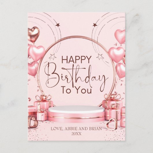 Roze Verjaardagskaart met Naam Briefkaart (Voorkant)
