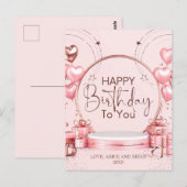 Roze verjaardagskaart met personalisatie briefkaart (Voorkant / Achterkant)