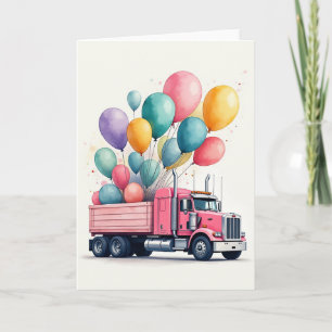 Roze verjaardagskaart met vrachtwagen kaart