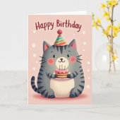 Roze Verjaardagskaart van Kat Kaart (Gele Bloem)