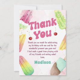 Roze verjaardagskaart voor meisje met zomer-ijsje  bedankkaart