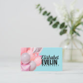 Roze verjaardagsluchtballonnen op munt visitekaartje (Staand voorkant)