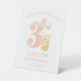 Roze Verjaardagsmeisje 3 jaar Custom Welkomstbord Reclamebord Met Voetstuk