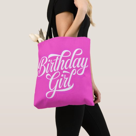 Roze verjaardagsmeisje tote bag (Dichtbij)