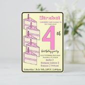 Roze Verjaardagstaart 4e Verjaardagsfeestje Kinder Kaart (Staand voorkant)