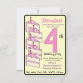 Roze Verjaardagstaart 4e Verjaardagsfeestje Kinder Kaart (Voorkant)