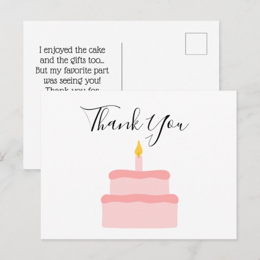 Roze Verjaardagstaart Bedankkaartje Briefkaart (Voorkant / Achterkant)