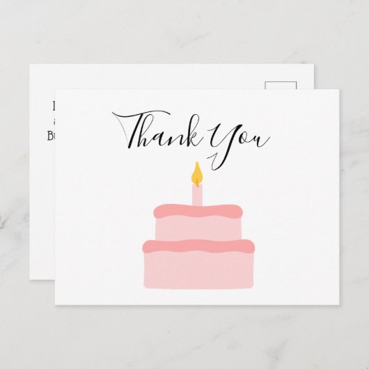 Roze Verjaardagstaart Dank u Briefkaart (Voorkant / Achterkant)