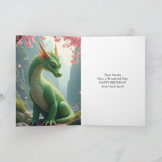 Roze verjaardagstaart Dragon Greeting Kaart (Binnen)