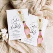 Roze Verjaardagstaart en Bubble Champagne Kaart