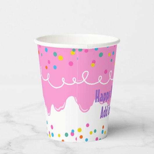 Roze Verjaardagstaart Frosting Paper Cup Papieren Bekers (Rechts)