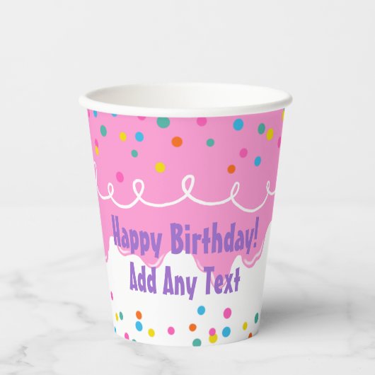 Roze Verjaardagstaart Frosting Paper Cup Papieren Bekers (Voorkant)
