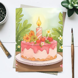 Roze verjaardagstaart | Gefeliciteerd met je verja Briefkaart