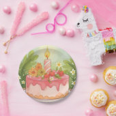 Roze verjaardagstaart | Gelukkige verjaardag Papieren Bordje (Feest)