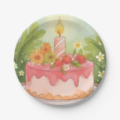 Roze verjaardagstaart | Gelukkige verjaardag Papieren Bordje (Voorkant)