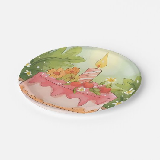 Roze verjaardagstaart | Gelukkige verjaardag Papieren Bordje (Gekanteld)