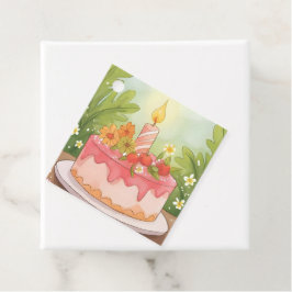 Roze verjaardagstaart | Gelukkige Verjaardagswens Bedankjes Labels