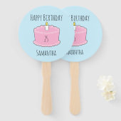 Roze verjaardagstaart handwaaier (Voorkant en achterkant)