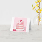 Roze Verjaardagstaart Kaart (Gele Bloem)