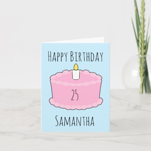 Roze verjaardagstaart kaart (Voorkant)