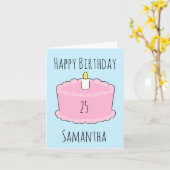 Roze verjaardagstaart kaart (Gele Bloem)