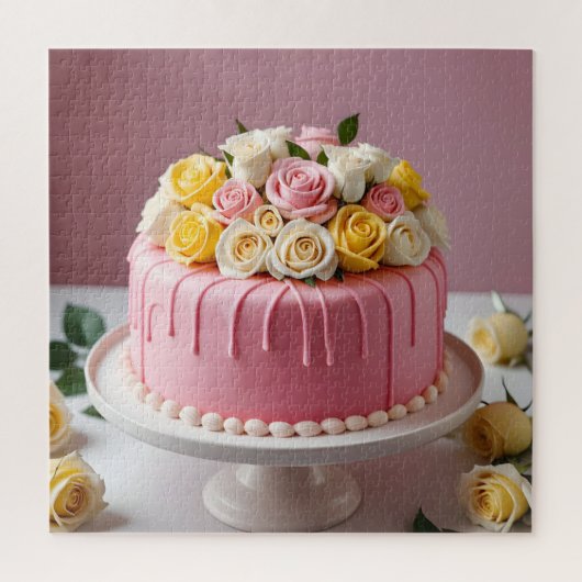 Roze verjaardagstaart legpuzzel (Verticaal)