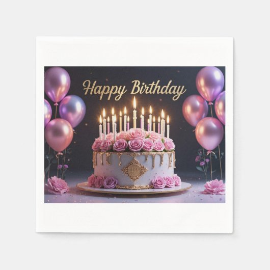 Roze verjaardagstaart luxe elegant extravagant servet (Voorkant)