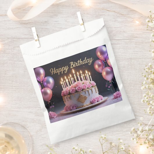 Roze verjaardagstaart luxe elegante extravagant bedankzakje (Geknipt)