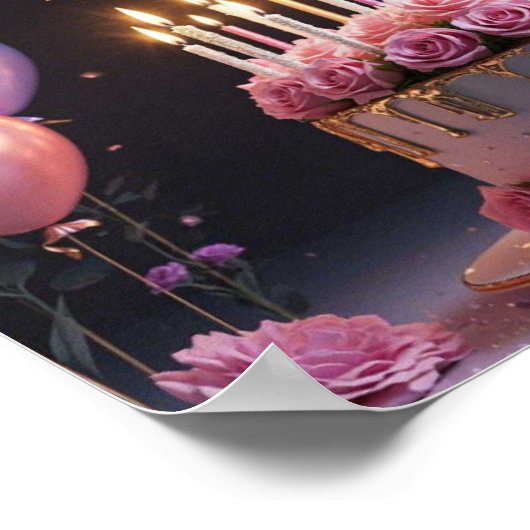 Roze verjaardagstaart luxe elegante extravagant poster (Hoek)