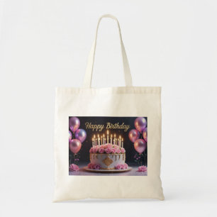 Roze verjaardagstaart luxe elegante extravagant tote bag