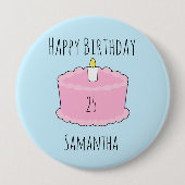 Roze verjaardagstaart ronde button 4,0 cm (Voorkant)