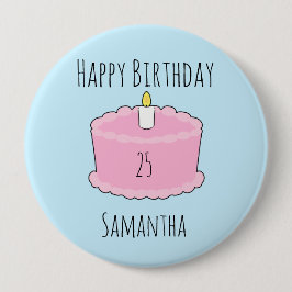 Roze verjaardagstaart ronde button 4,0 cm