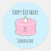Roze verjaardagstaart ronde sticker (Voorkant)