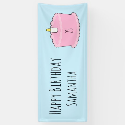 Roze verjaardagstaart spandoek (Verticaal)