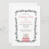 Roze verjaardagstaart uitnodiging (Voorkant / Achterkant)