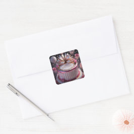 Roze Verjaardagstaart Viering Vierkante Sticker