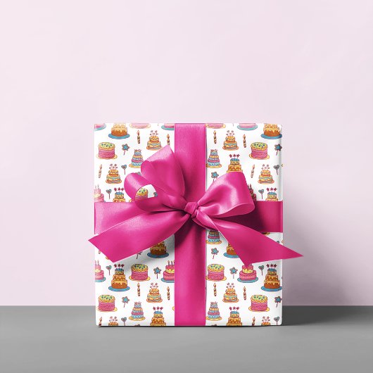 Roze Verjaardagstaarten Patroon Cadeaupapier