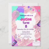 Roze verjaardagsuitnodiging - elk thema kaart (Voorkant)