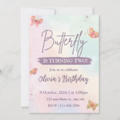 Roze verjaardagsuitnodiging Vlinder Kaart (Voorkant)