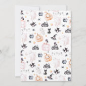 Roze verjaardagsuitnodiging voor Halloween 1e spoo Kaart (Achterkant)