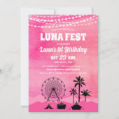 Roze Verjaardagsuitnodiging voor Muziektestival Kaart (Voorkant)