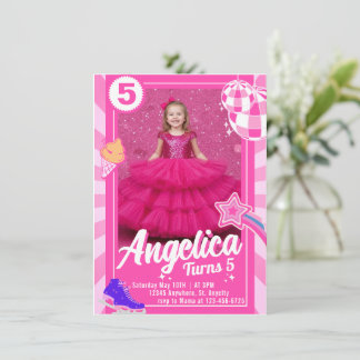 Roze verjaardagsuitnodiging voor pop kaart