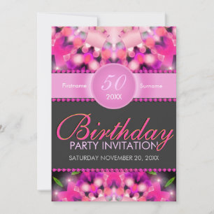 Roze verjaardagsuitnodigingen voor meisjes 50 jaar kaart