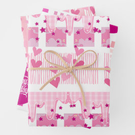 Roze verjaardagsverpakkings papier plat vel set va