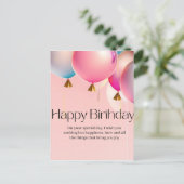 Roze verjaardagswensen briefkaart (Staand voorkant)