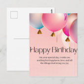 Roze verjaardagswensen briefkaart (Voorkant / Achterkant)