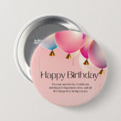Roze verjaardagswensen ronde button 7,6 cm (Voorkant /achterkant)