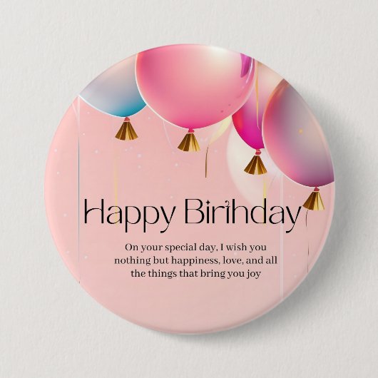 Roze verjaardagswensen ronde button 7,6 cm (Voorkant)